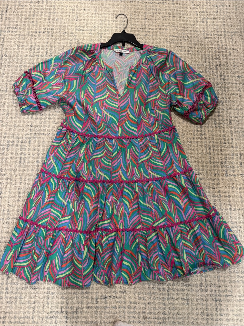 Multi-Color Tiered Leaf Print Dress